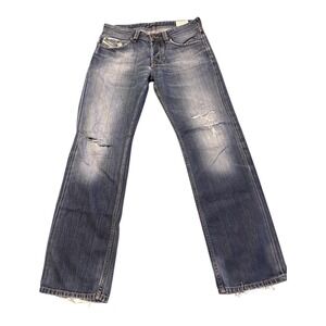 Diesel Jeans Mens 32x32 Blue Larkee Straight Leg Medium Wash Distressed Denim
